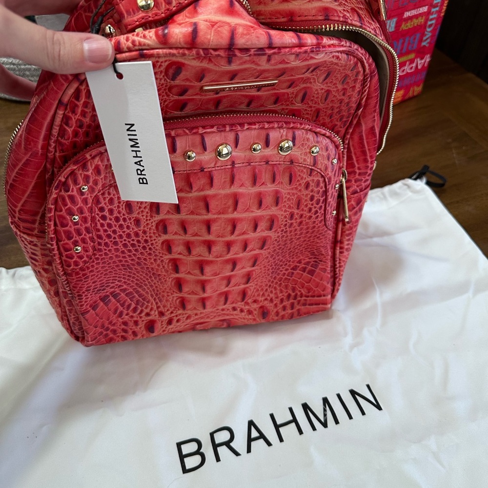 Brahmin Coral Crocodile-Embossed Backpack